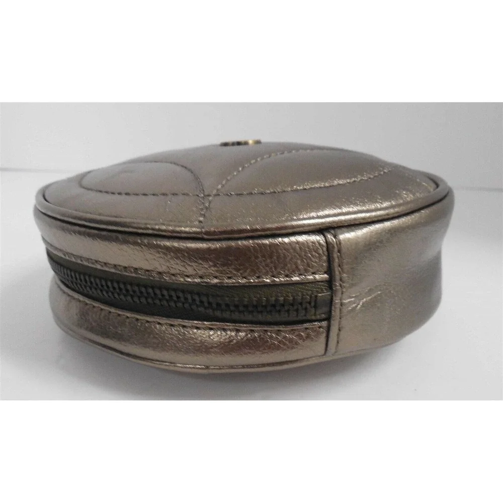 Eric Javits Round‎ Bronze Quilted Leather Small Clutch Wristlet Bag